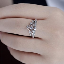 White Gold Plated Simple Princess Crown with Cubic Zircon Crystal Wedding Engagement Ring Fashion Jewelry (7)