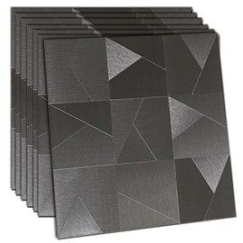 YMMXGE 7-Sheet Peel and Stick Metal Backsplash for Kitchen, Self Adhesive Aluminum Mosaic 3D Wall Sticker Panel 11.81"x11.81"x0.12" (7, Light Gray)