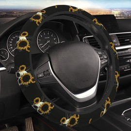 Subily Skull Sunflower Steering Wheel Covers, Cute Thickened Steering Wheel Cover for Men Women, Car Accessories