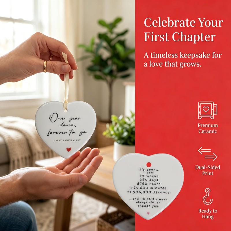 1 Year For Boyfriend Girlfriend Ceramic Heart Ornament