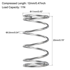 TA-VIGOR 10Pcs Extended Compressed Spring, 11mm OD,0.8mm Wire Size,20mm Length Durable Stainless Steel Small Dual Hook Tension Spring for Furniture Screen Doors Repair Projects