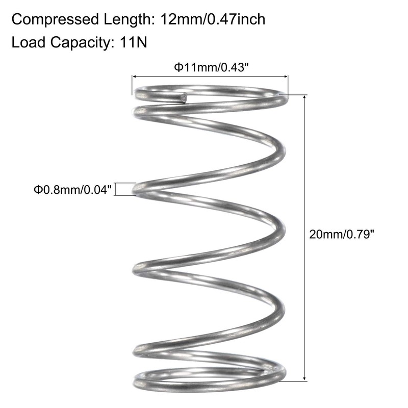 TA-VIGOR 10Pcs Extended Compressed Spring, 11mm OD,0.8mm Wire Size,20mm Length