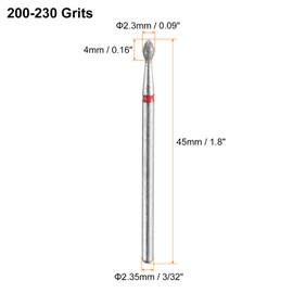 sourcing map 5pcs 200-230 Grits Diamond Grinding Bit 2.3mm Oval Head 2.35mm Shank 4mm Length Stone Sanding Drill Bits Rotary Tool for Ceramic Glass Nails Grinding Polishing