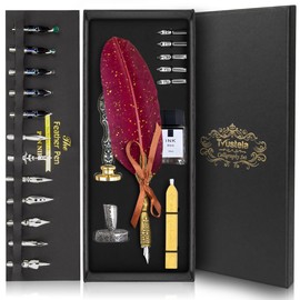 Trustela Calligraphy Pen Set - Feather Quill And Ink Set For Beginners (BlackFeather)