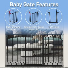 WAOWAO Extra Tall 40.55" Baby Gate 29.92-46.85" Wide Pressure Mounted Walk Through Swing Auto Close Safety Black Metal Toddler Child Dog Pet for Indoor Stairs,Doorways,Kitchen