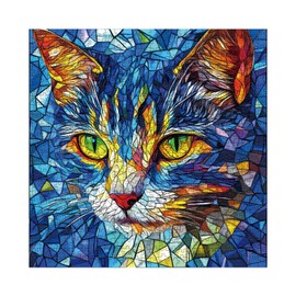 Stained Glass Cat Painting Jigsaw Puzzle 1000 Piece for Adult, Art Colorful Beautiful Animal Jigsaw Puzzles, Funny Gradient Kitty Aesthetic Puzzle
