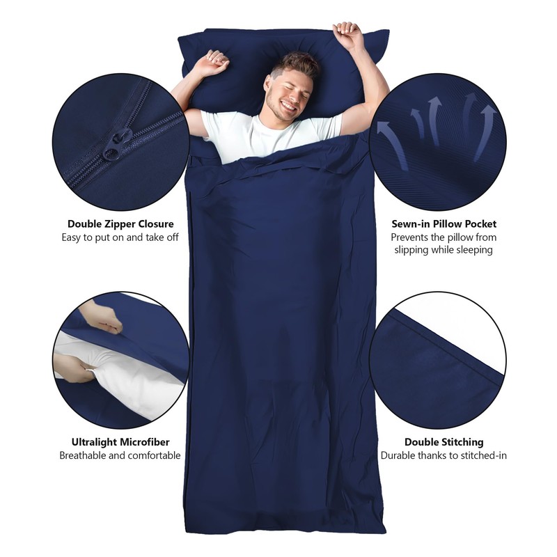 2-in-1 Sleeping Bag Ultralight with Zip Cushion Compartment Cotton Thin