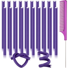 20 varillas flexibles para rizar el pelo, de espuma suave, sin calor, para mujeres y niñas, pelo largo y corto (0.31 x 9.4 pulgadas, morado)