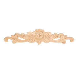MUXSAM 1Pc Rose Wood Carved Onlays Decorative Appliques, Unpainted Long Center Carving Decal for Door Wall Ceiling Cabinet Dresser Mirror Bed Mantel Bench Fireplace Decor, 35x8cm/13.78"x3.15"