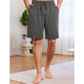 Ekouaer Men's Pajama Shorts Cotton Lounge Sleep Shorts Elastic Waist Sleepwear Pants with Pockets Dark Gray Large