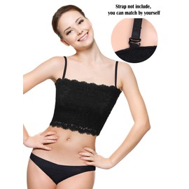 Boao 3 Pieces Women's Floral Lace Tube Top Bandeau Strapless Bras Seamless Stretchy Chest Wrap (Black, Mint Blue, Pink,Large)