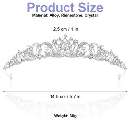 Hochzeit Braut Tiara Diadem, 14,5 cm / 5,7 Zoll Hochzeit Strass Tiara Silber, Diademe für Damen, Kristalle Prinzessin Krone Silber für Geburtstag, Hochzeit, Festzug, Abschlussball Party, Gewicht 38g