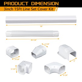 Powrocket 3 inch 15 Ft Mini Split AC Line Set Cover Kit,Decorative PVC Pipe Line Covers for Ductless Mini Split Air Conditioners and Heat Pumps,White
