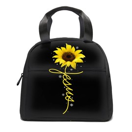 Sunflower Cross Faith Christian Jesus Insulated Lunch Box Portable Thermal Cooler Tote Bag with Front Pocket Reusable Leakproof Lunch Bags for Women Men Girls Adults Work Hiking Picnic Travel
