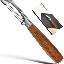 Premium 304 Stainless Steel Upgrade, Multifunctional Kitchen Fruit and Vegetable Peeler with Real Wooden Handle, Ultra Sharp, Robust Blade