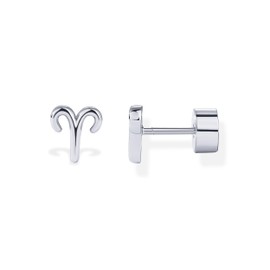 PAVOI Rhodium Plated Sterling Silver Posts Zodiac Sign Flat Back Earring Studs | Birthday Gift for Women | Astrology Earring Pair | Aries