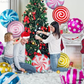 KatchOn, Christmas Candy Balloons Set - Pack of 18 | Candy Party Decorations | Merry Christmas Foil Balloons for Candy Christmas Decorations | Candy Cane Balloons, Candyland Christmas Decorations
