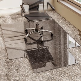 GLSLAND Irregular Tempered Glass Floor Mat - 36" x 48" Office Chair Mat for Carpet Clear Duty Hard Rolling Glass Mat 1/5" Thick for Hardwood Floor/Carpeted Floors, Gray