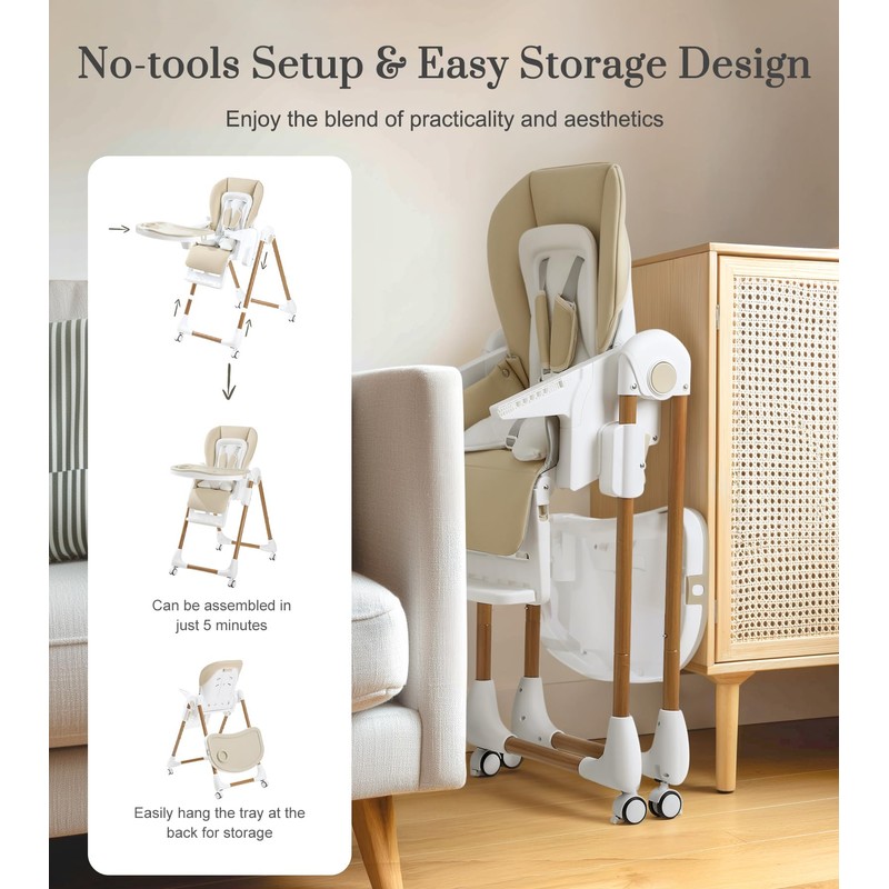 Mallify Foldable High Chairs for Babies and Toddlers, 3-in-1 Convertible