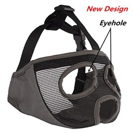 JYHY Short Snout Dog Muzzles- Adjustable Breathable Mesh Bulldog Muzzle for Biting Chewing Licking Training Grooming Dog Mask (Grey(Eyehole), Large/15-25")