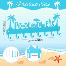 Capoda Pool Towel Rack Metal Hook Rack Wall Mounted Summer Beach Pool Towel Holder with 8 Hooks for Storage Robe Swimsuit, Coat, Bags, Phone, Keys(Blue)