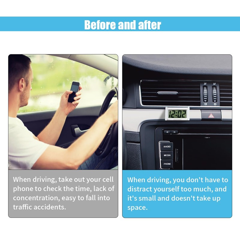 JOYCOURT Small Electronic Dashboard Car Time Clock Self-Adhesive Mini Car