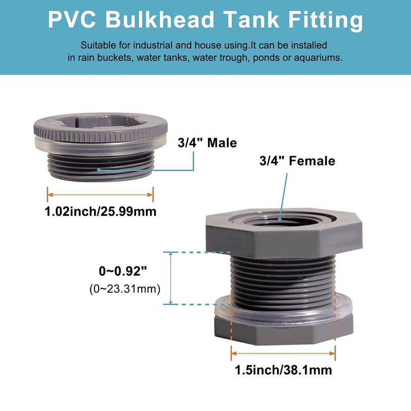 Ququyi 3/4 Inch PVC Bulkhead Water Tank Connector Adapter Fitting