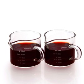 2 Pack Double Spouts Measuring Cup 75 ML Espresso Shot Glass Mini Triple Pitcher Coffee Milk Glass Cup with Handle