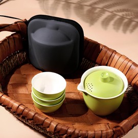 Porcelain Japanese Gongfu Tea Set for Adults, Chinese Travel Tea Sets Ceramic Gaiwan Asian Mini Teapot Set, Portable Kungfu tea Party set for adults, Tea Lovers Gifts for Outdoor and Office