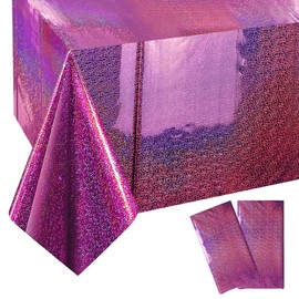 2Pack Iridescent Plastic Tablecloths Shiny Disposable Laser Rectangle Table Covers 54" x 108" Holographic Foil Tablecloth Iridescent Party Decorations for Birthday Bridal Wedding Anniversary Christmas