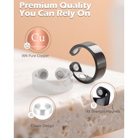 Jeracol 2Pcs Calmara Magnetic Rings for Women with 4X Ultra Strength Magnets,99% Copper Rings with Gift Box & Adjustable size(Black&Silver)