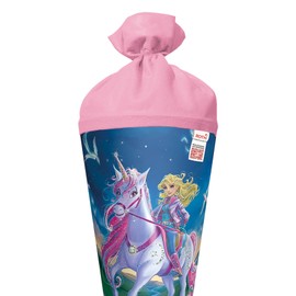 ROTH Motiv-Schultüte, Magische Einhornreiterin, 70 cm, rund, Rot(h)-Spitze, Filzverschluss, Glitter