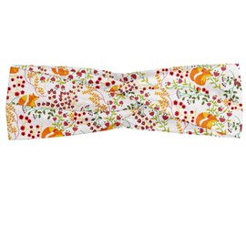 Ambesonne Floral Headband for Women, Rhythmic Summer Nature Flowers Leaves Fox Forest Trees Print on Plain Backdrop, Elastic Comfy Hair Accessory Knotted Head Wrap Everyday Use, XS-S, Multicolor