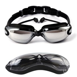 HSTWODE - Optical Swimming Goggles with Prescription One-Piece Swimming Goggles with Earplugs, Dioptres: -1.5 to -8.0, Anti-Fog UV Protection, Interchangeable Nose Pads. (Black |-3.0)