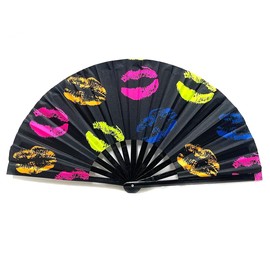 ffscafscn Folding Fan UV Glow Rave Bamboo Summer Hand Fan Lip Decoration Dancing Party Wedding Night Club Concert Festival Large (Multicoloured-21, M)