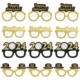 obmwang 24 Pieces Happy New Year Eyeglasses Fancy New Year Party Glasses for 2024 New Year's Eve Party Favors