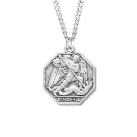 HMH Large Sterling Silver Mens Saint St Michael Pendant Medal Necklace w/ 24' Chain