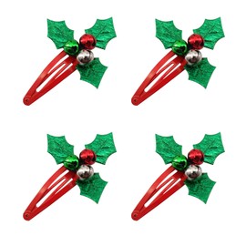 Bohue 4pcs Christmas Holly Hair Clip Jingle Bell Hair Barrettes Xmas Themed Hair Clip Christmas Hair Accessories for Girls