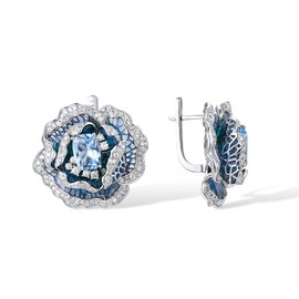 Santuzza Camellia Earrings 925 Sterling Silver Blue Spinel Cubic Zirconia Handmade Enamel Flower Dangle Earrings for Women
