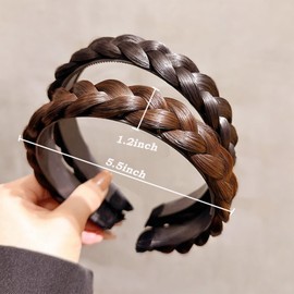 Denlydom Headband 3 Strands Synthetic Hair Plaited Headband Braid Braided With Teeth Hair Band Band Beauty accessory Stretch Braid Headbands Hairpiece for Women (Brown-3 Strands)
