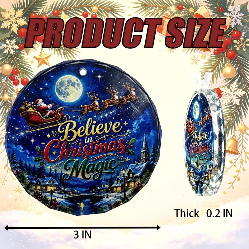 Believe in Christmas Magic Glass Christmas Ornament, 3 Inch Santa