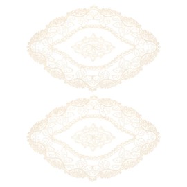 sourcing map 2Pcs Retro Lace Placemats, French Crochet Doilies Oval Embroidered Hollow Cup Vase Table Mat for Dining Table Kitchen Party 15x11inch, Apricot