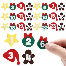Marspark 24 Pcs Christmas Numbers Felt Stickers Advent Countdown Calendar Numbers Stickers Gold Red White Green Stars Wreaths Santa Hats Gingerbread for Xmas DIY Holiday Gifts Crafts Decor