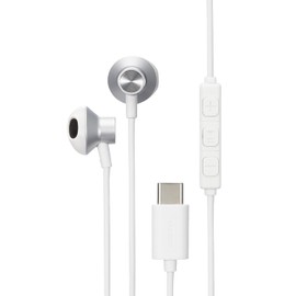 Elecom EHP-DF10IMSV Type-C Earphones with Microphone [Calls Acceptable / Audio Adjustable] Type C Semi-Open Type In-Ear Type Wired Audio and Video Shift, Remote Control Included, 3.7 ft (1.2 m) Silver