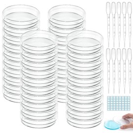 GZLFH Pack of 40 Petri Dishes Plastic with Lid Transparent Sterile Petri Dish with 10 Plastic Dropper and 1 Sticker for Laboratory Culture