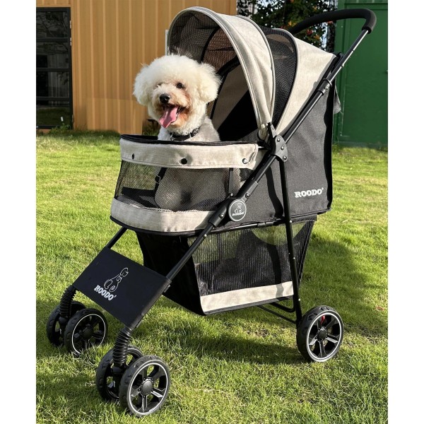 ROODO 4 Wheel Dog Cat Pet Stroller Best Lightweight Foldable
