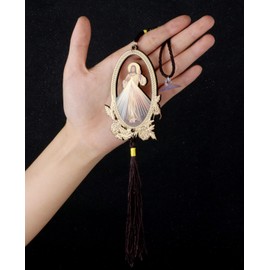 Diyalo Religious The Divine Mercy/Our Lady of Guadalupe/Grace/Saint Jude/Sacred Heart/Orthodox Crucifixion Wooden Car Interior Rear View Mirrors Hanging Ornament-2Pcs Bulk