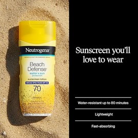 Neutrogena Beach Defense Sunscreen Lotion SPF 70 Broad Spectrum UVA UVB Protection Lightweight Water Resistant up to 80 Minutes Beach-Strength Sun Pro