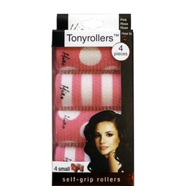 Mia Tonyrollers, Self Gripping Hair Rollers, Hair Curlers, Printed Pink and White Polka Dots + Stripes, For Women, Girls, Sleep Overs, Slumber Parties, BFFs, Small Size 4pc