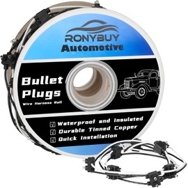 Ronybuy 150x 2 Wire Pigtail Double Male Bullet Plugs Roll, 18 Gauge 2 Prong Wire Harness for Clearance Side Markers Trucks Trailers, Continuous 150 Plugs, 6" Lead Spacing Between Plugs
